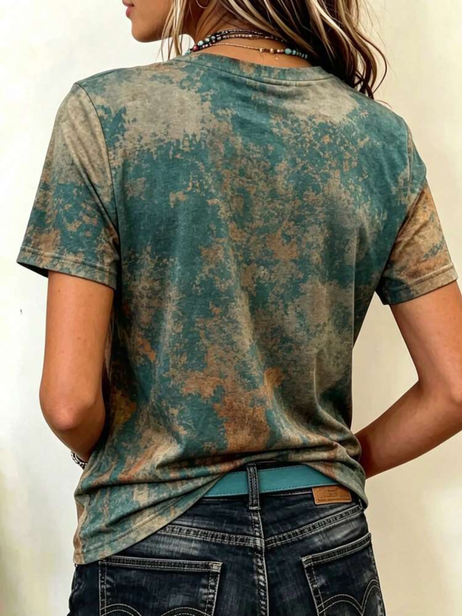 Women's Western style animal cross round neck T-shirt