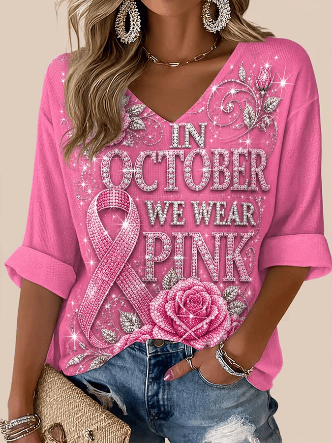 Women's Retro Breast Cancer Awareness Print Top