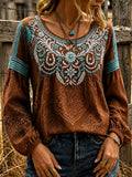 Women's Vintage-Style Western Print Top