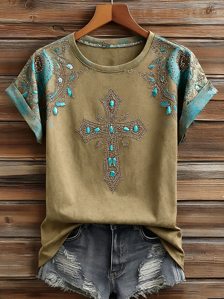 Camiseta informal de estilo western retro y de fe para mujer