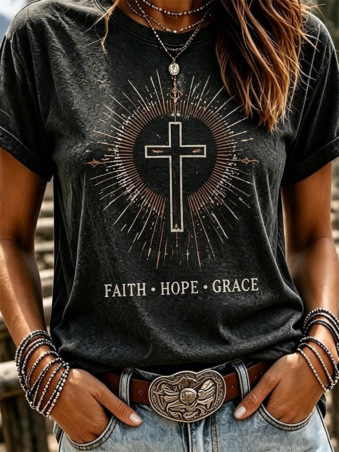 Damen Retro "Faith Jesus Is King" T-Shirt mit Aufdruck