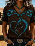 Women'S Retro Western Style Faith Printed V-Neck T-Shirt