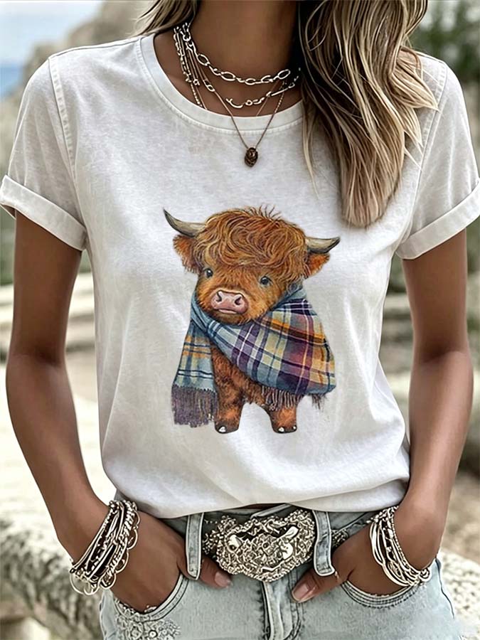 Camiseta de mujer con estampado de animación de dibujos animados de estilo vaquero