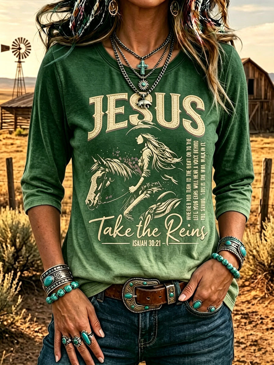Camiseta de mujer de estilo western retro con estampado de fe