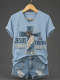 Damen Retro Jesus Der Weg Die Wahrheit Das Leben Glaube Print T-Shirt