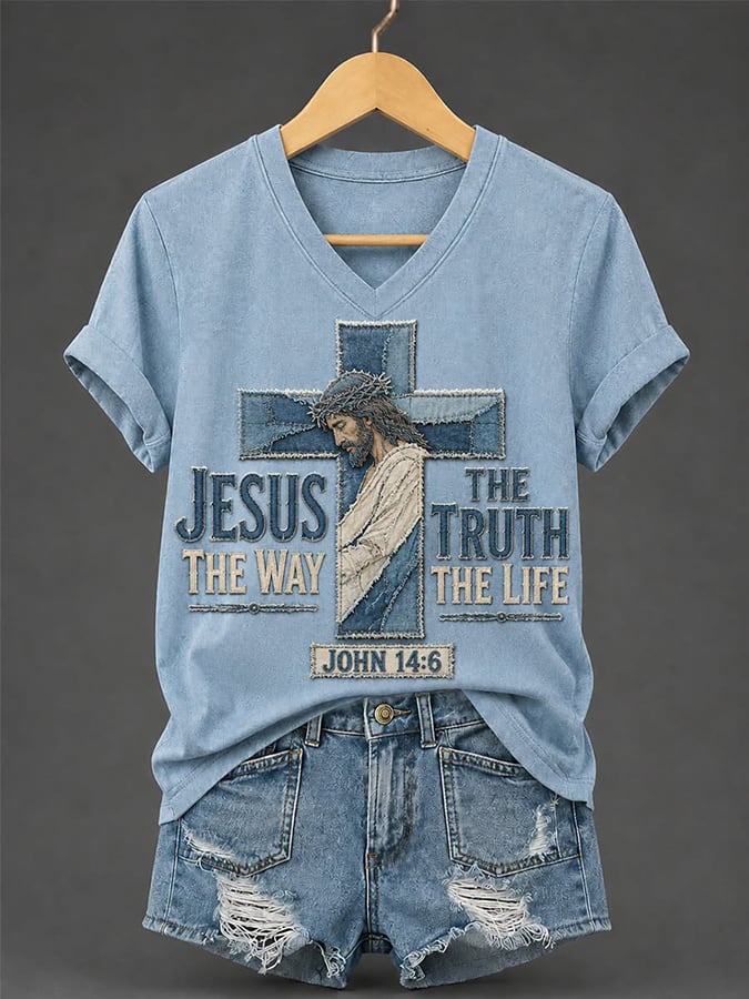 Damen Retro Jesus Der Weg Die Wahrheit Das Leben Glaube Print T-Shirt