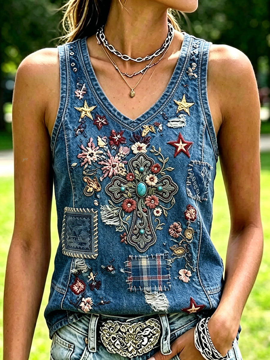 Camiseta sin mangas de estilo western y de fe para mujer