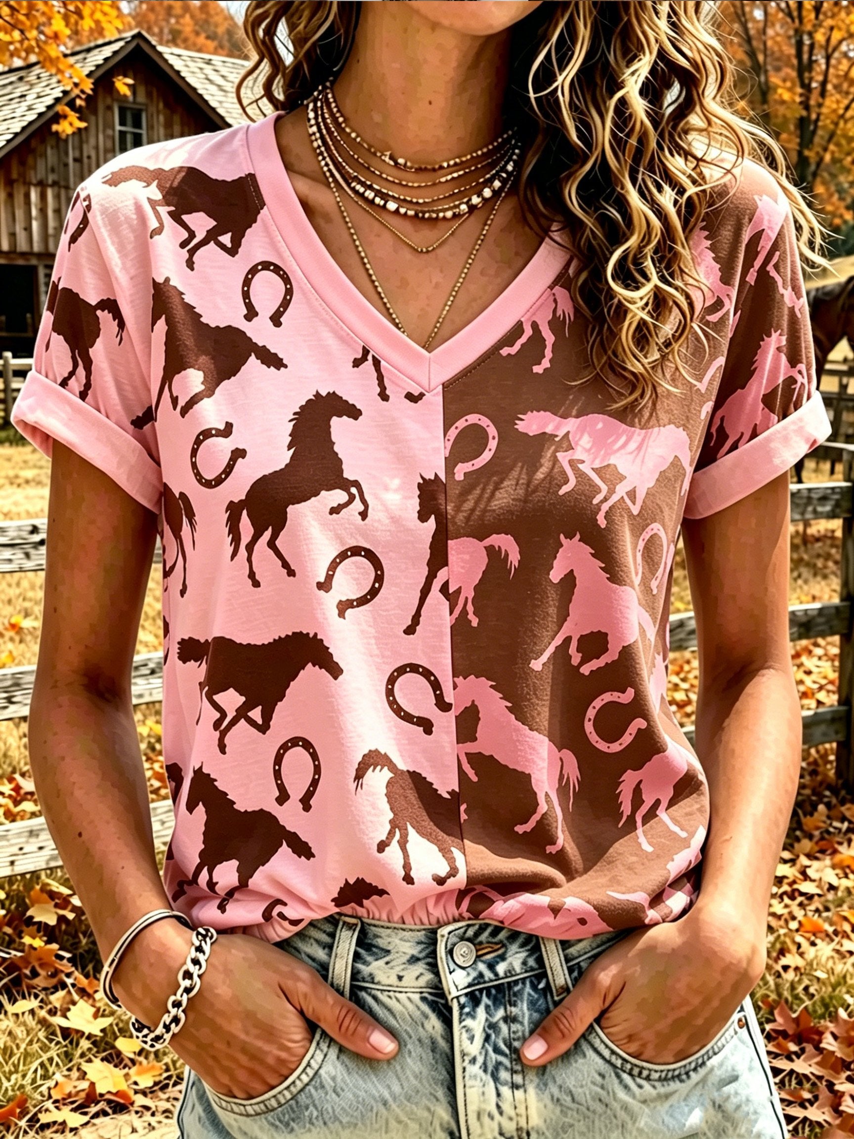 Top casual estampado de estilo western vintage para mujer