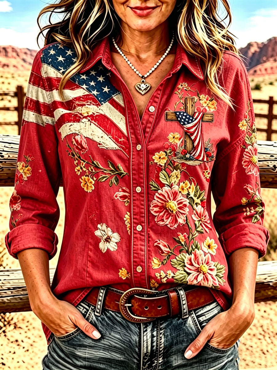 Women'S Western Faith Art Printed Long Sleeve Shirt