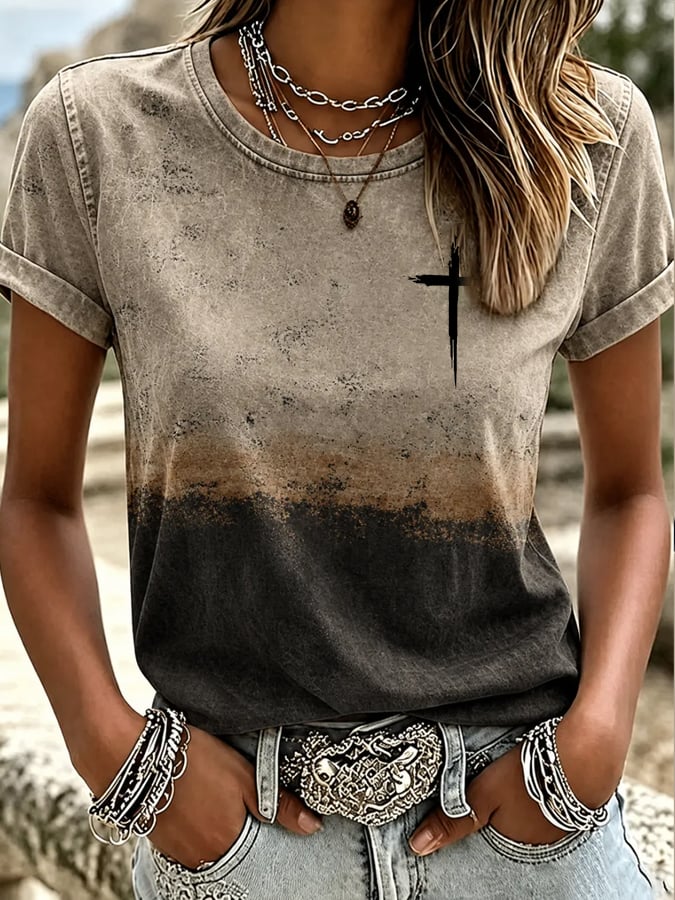 Women's Retro Western Style Faith  Print T-shirt