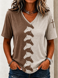 T-shirt décontracté à col en V imprimé croix style western pour femmes