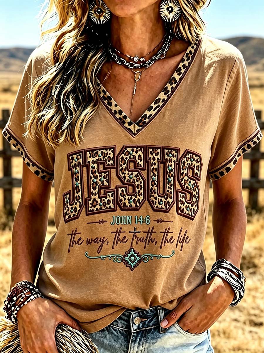 Women's The Way The Truth And The Life V-neck Off-shoulder Short-sleeved T-shirt