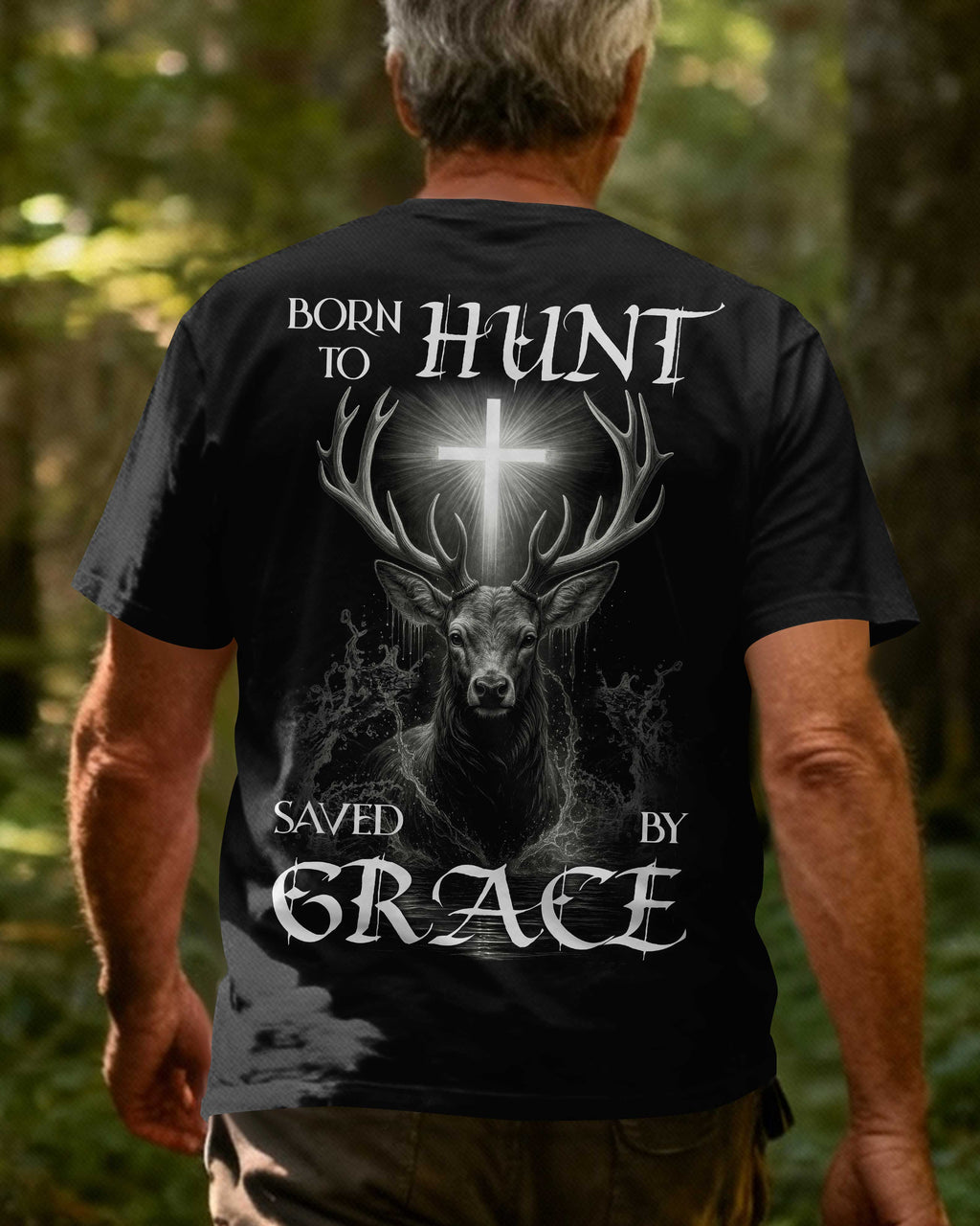 Born To Hunt Saved By Grace All Over Print Custom Name T-Shirt