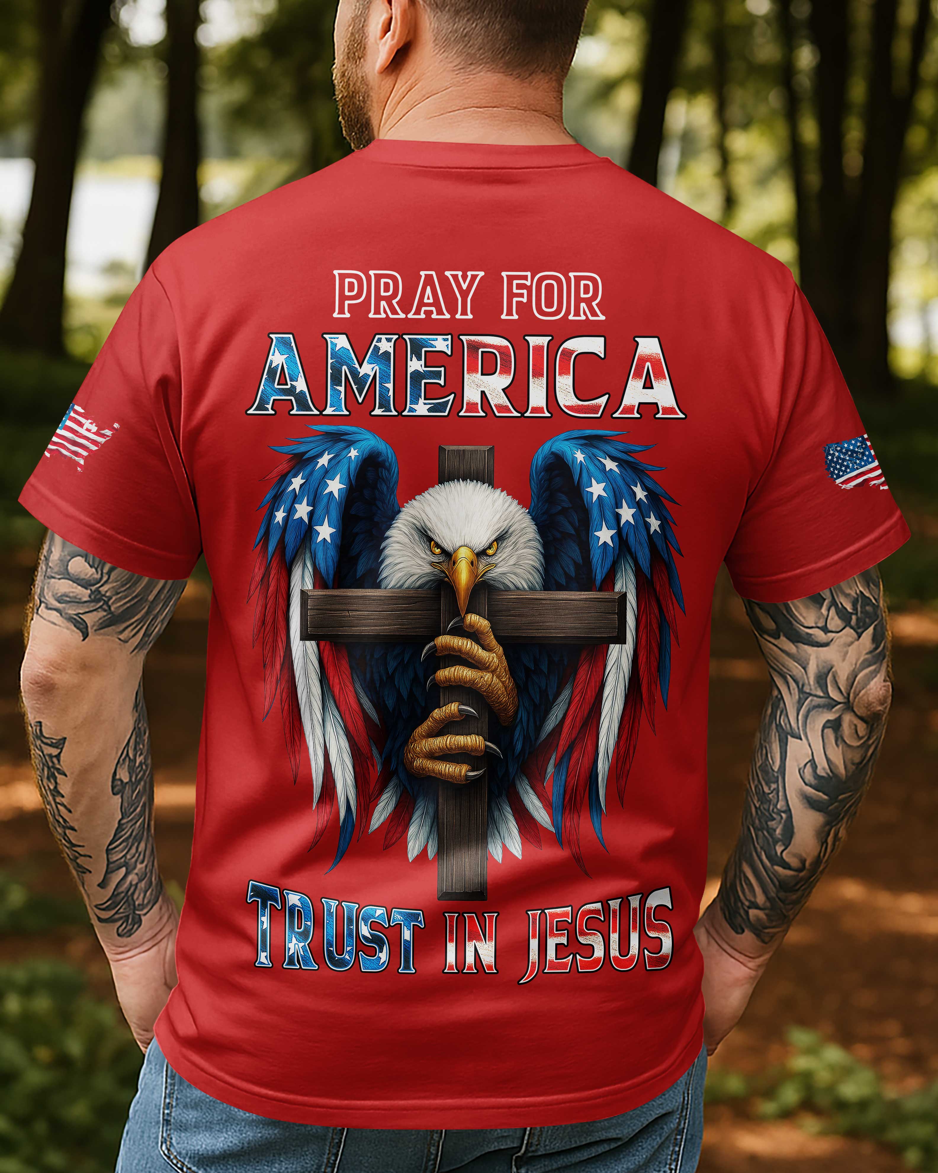 T-shirt "Priez pour l'Amérique, Ayez confiance en Jésus"