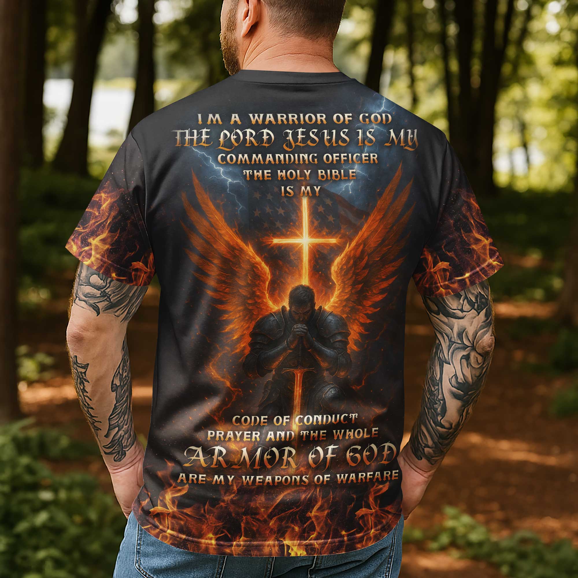 Ich bin ein Krieger Gottes All Over Print T-Shirt