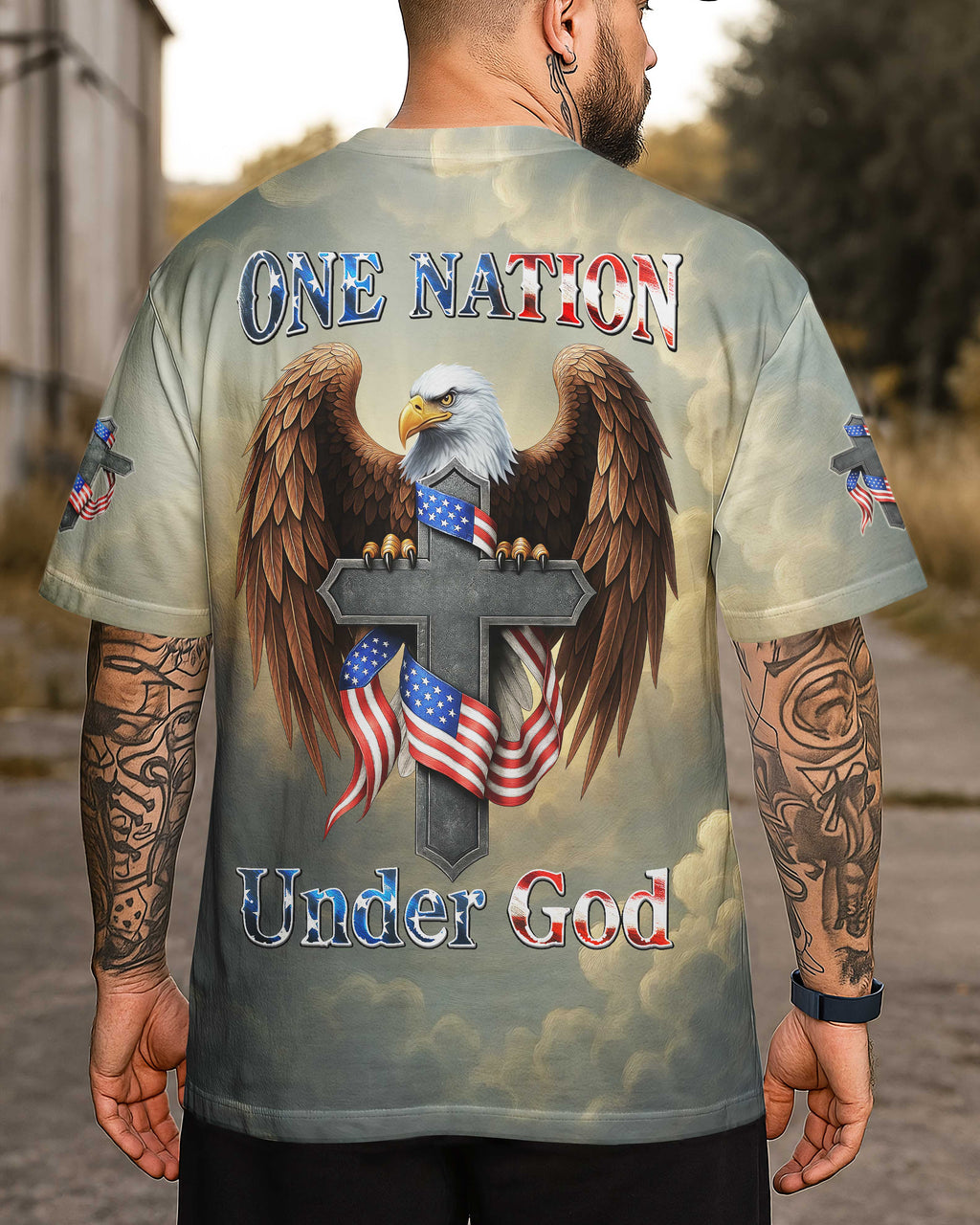 "One Nation Under God" Allover-Print T-Shirt