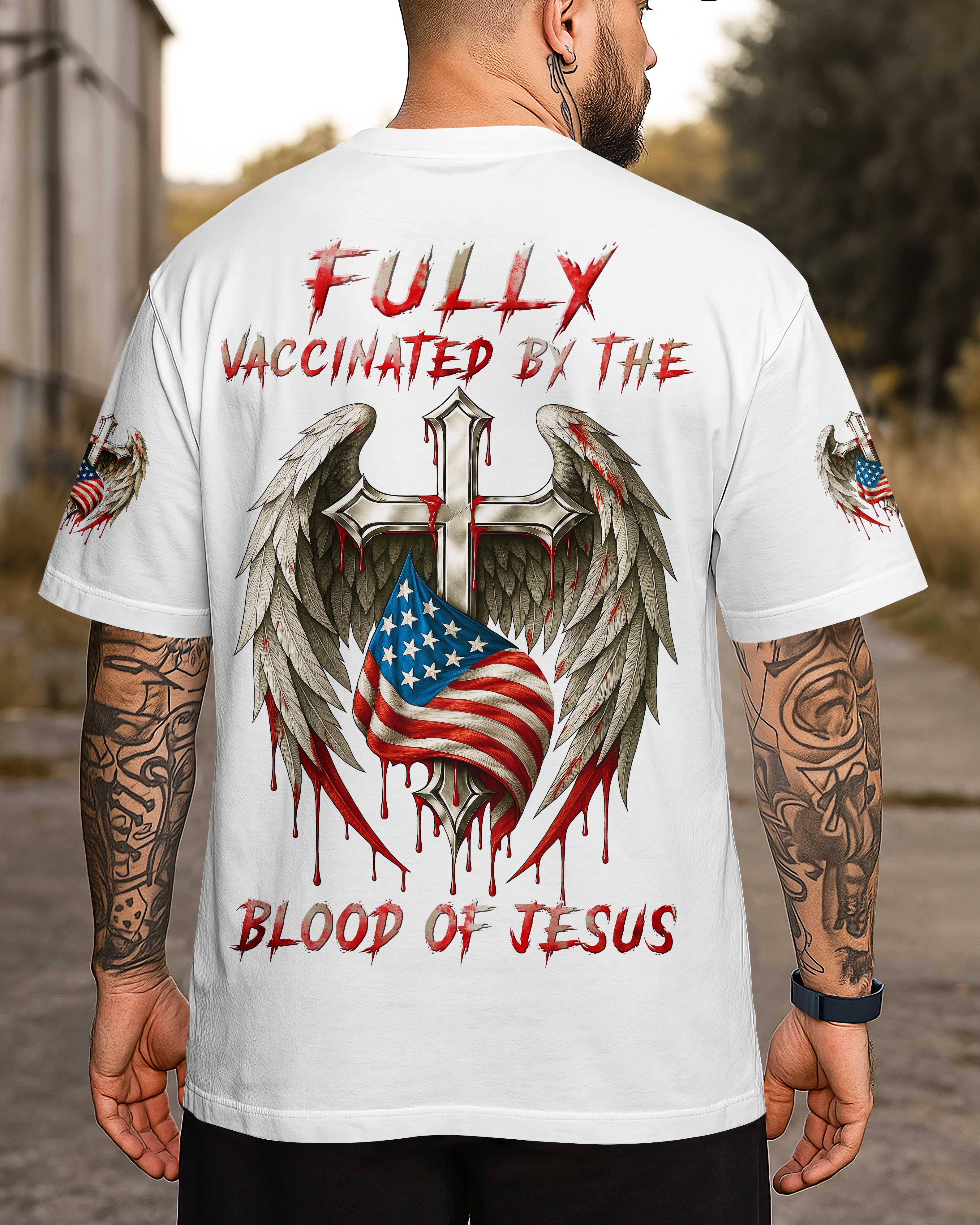 T-shirt Entièrement Vacciné(e) Par Le Sang de Jésus