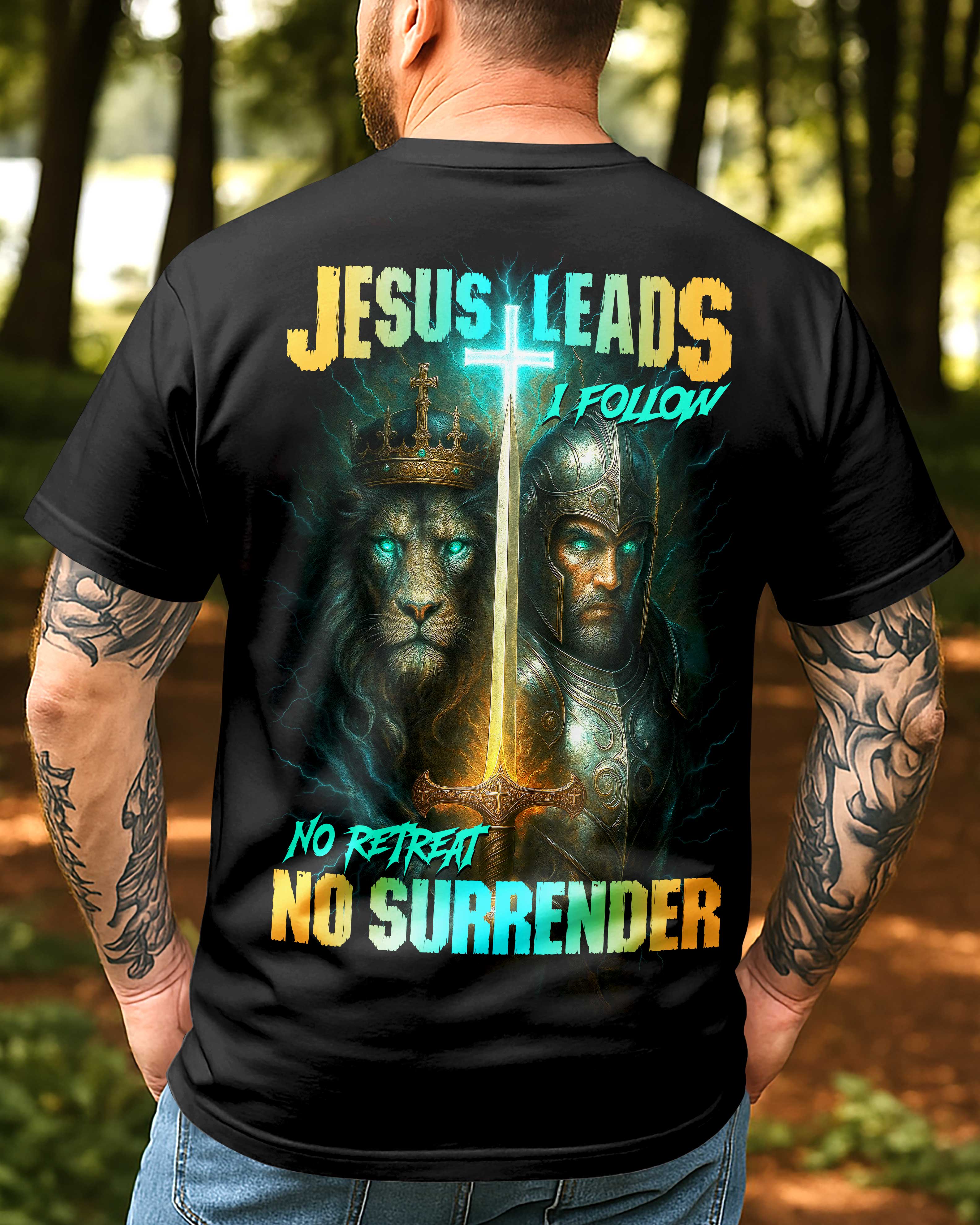 T-shirt imprimé « Jésus mène, je suis »