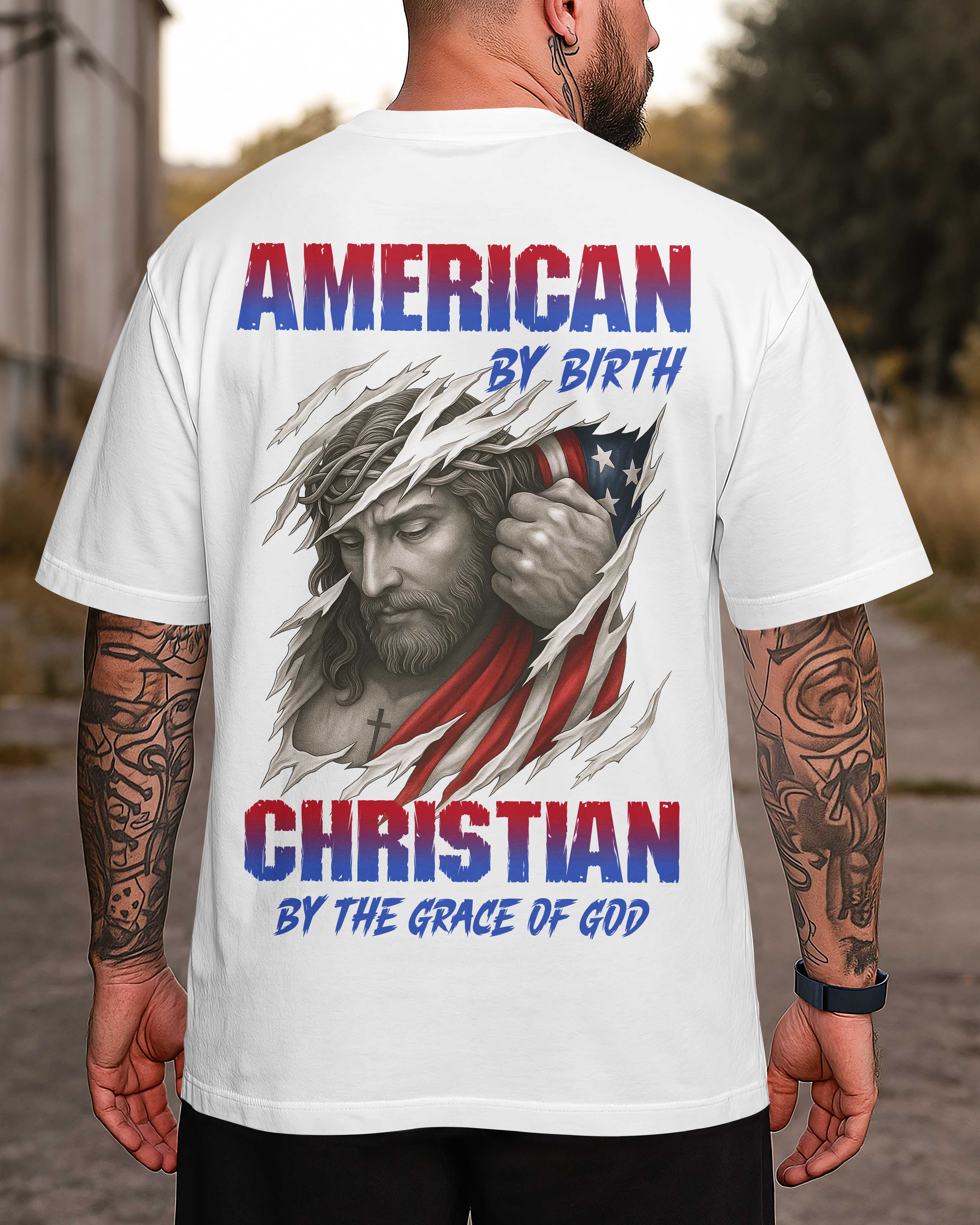 T-shirt Américain de naissance Chrétien par la grâce de Dieu
