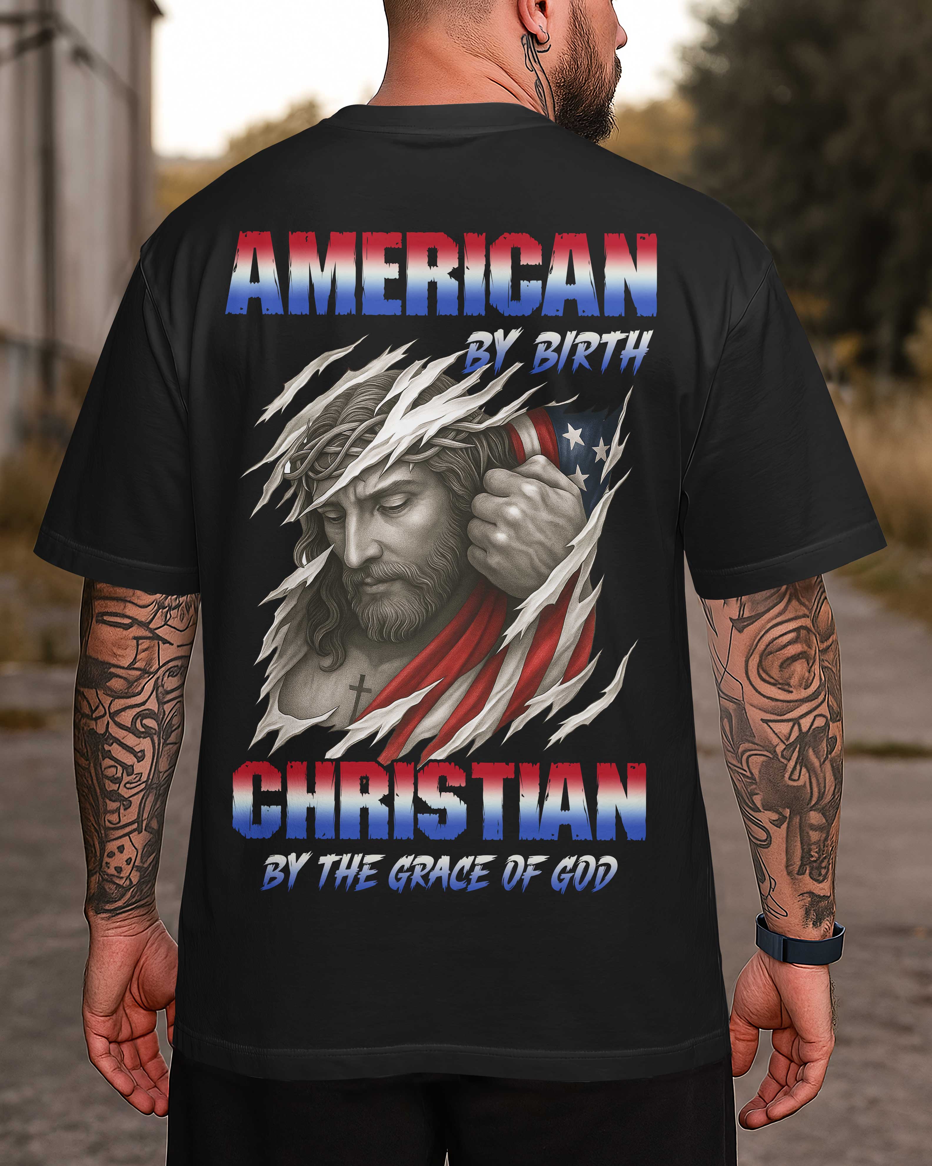 T-shirt Américain de naissance Chrétien par la grâce de Dieu