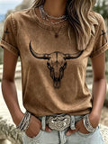 Women'S Western Horse Art Faith Gradient Printed Round Neck T-Shirt