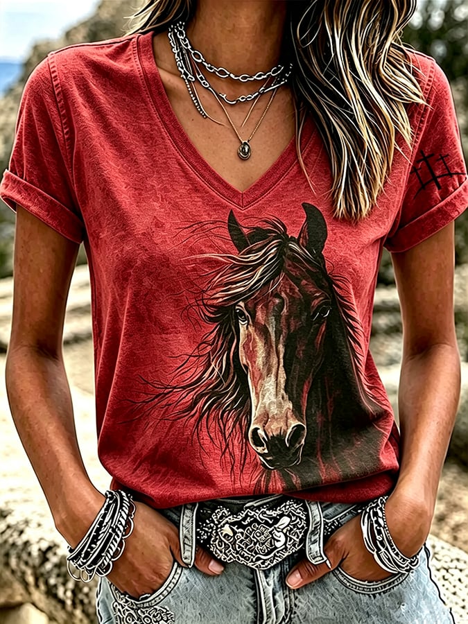 Camiseta casual de manga corta con estampado para mujer