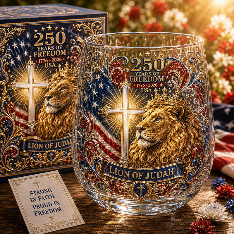 America 250 Lion of Judah Christian Faith Glass Cup Gift Set