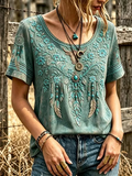 Women's Vintage-Style Western Print Top