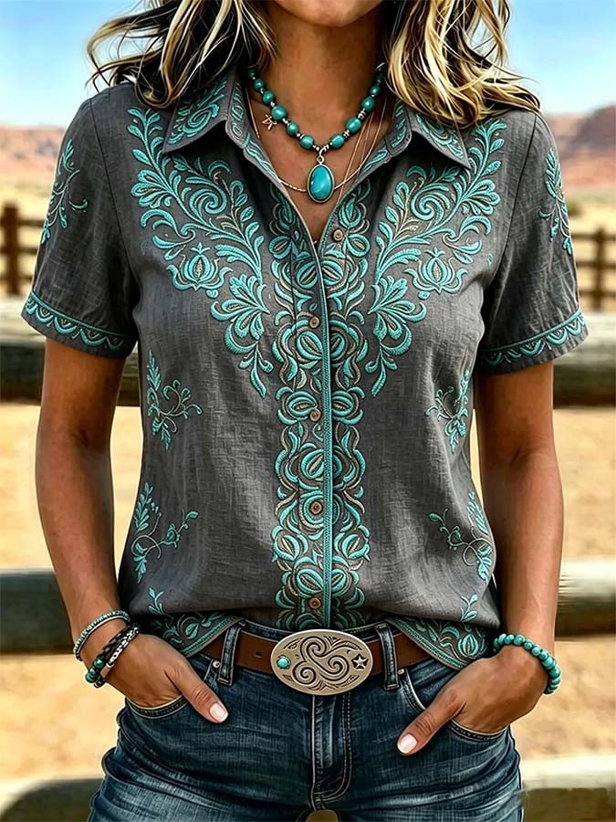 Camisa casual retro de mujer con estampado