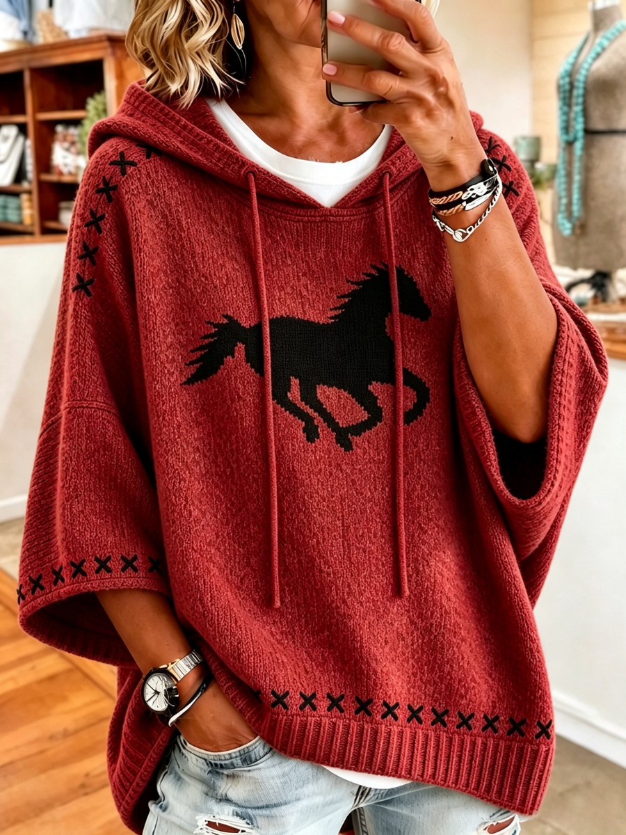 Sweat à capuche pour femme style rétro western imprimé animalier