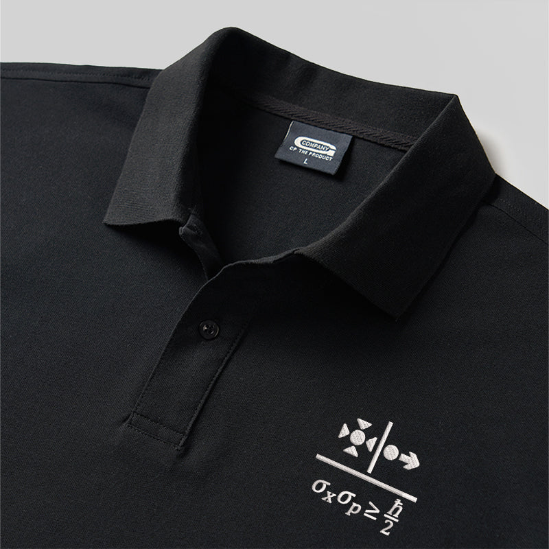 Besticktes Poloshirt mit dem Geek-Design zum Unschärfeprinzip