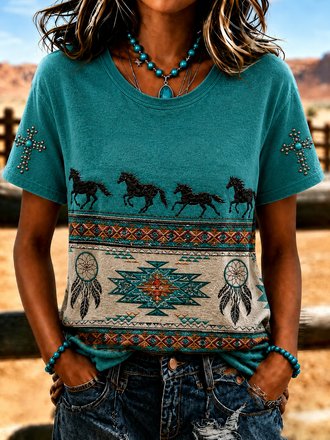 Women'S Retro Western Style Faith Printed T-Shirt