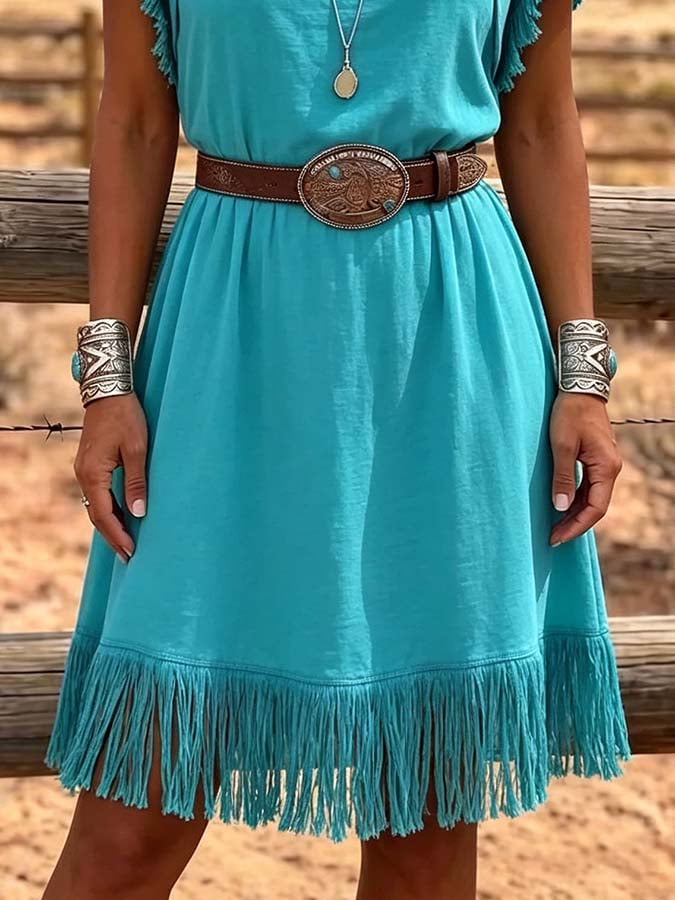 Women'S Casual Tassel Patchwork Dress