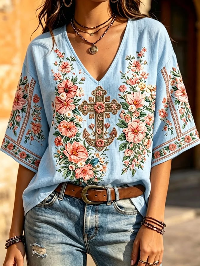 Top de mujer con estampado de cruces florales