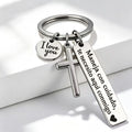 Maneja Con Cuidado Drive Safe Keychain with Cross & I Love You Charm