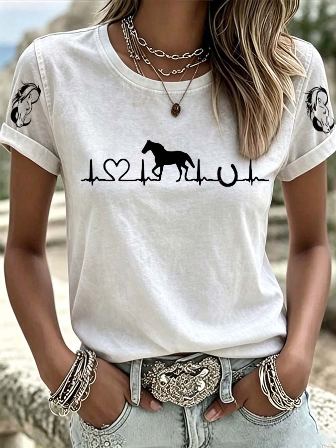Women'S Western Style Animal Round Neck T-Shirt