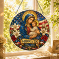 America 250 Acrylic Puzzle Hanging Ornament – Virgin Mary & Baby Jesus Patriotic Stained Glass Window Decor, 1776–2026 Commemorative Keepsake Gift