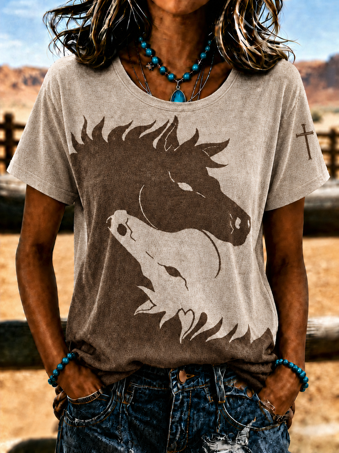 Women'S Retro Western Style Printed T-Shirt