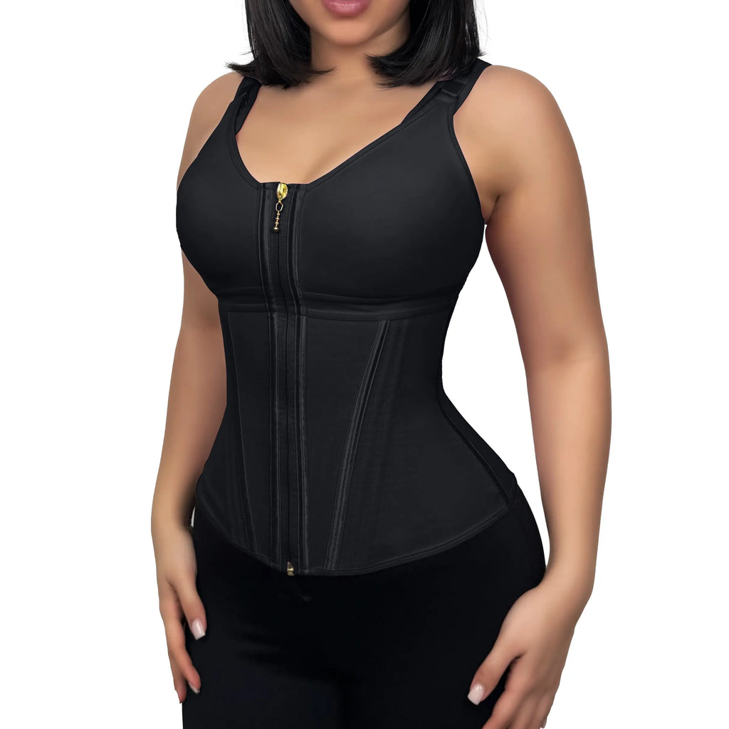 Zip Front Waist Trainer Corset with Built-in Bra