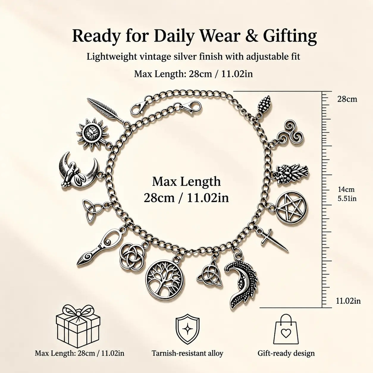 2-in-1 Vintage Moon & Tree of Life Charm Bracelet Anklet for Women