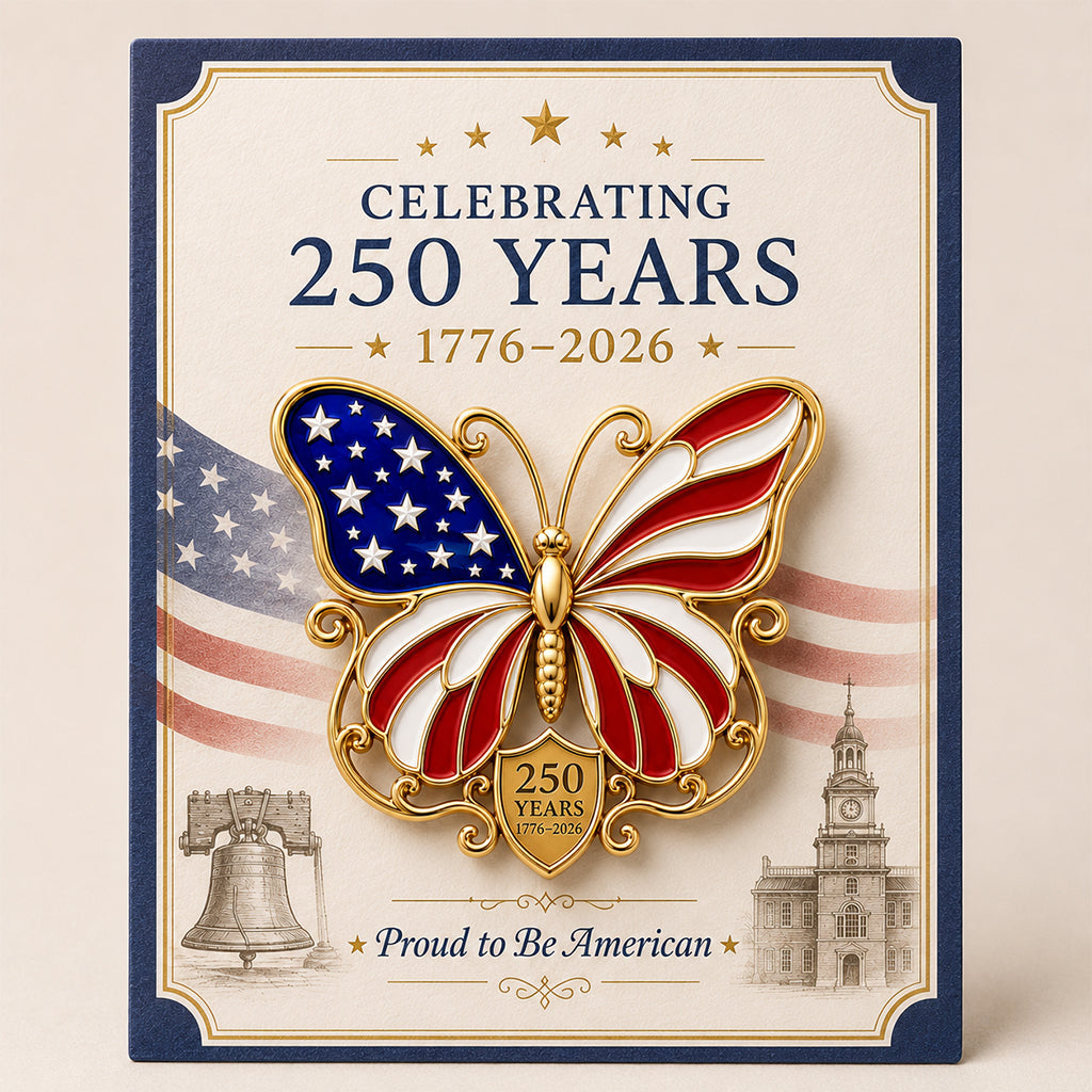American Flag Butterfly Brooch Pin Celebrating 250 Years 1776–2026 Patriotic Butterfly Pin