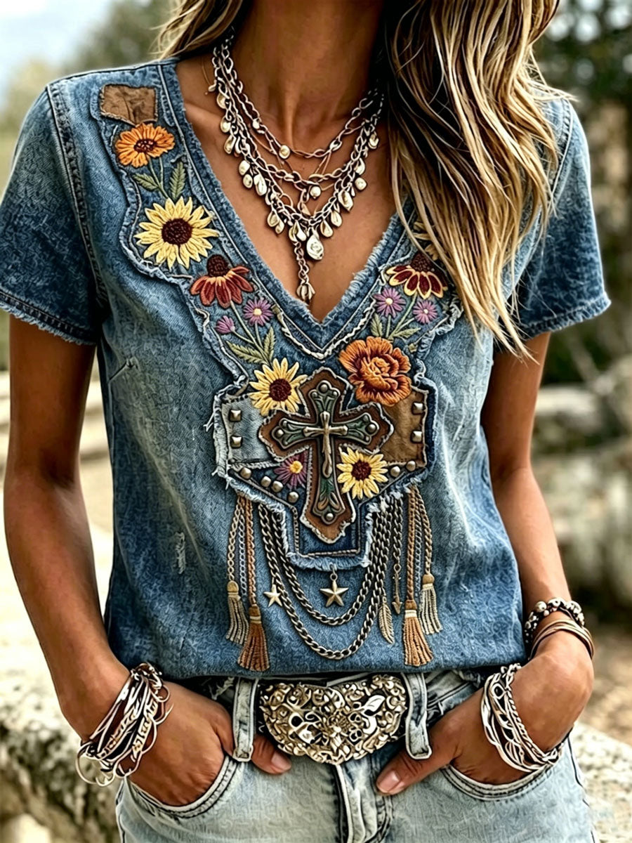 Women'S Casual Retro Western-Style Faith T-Shirt