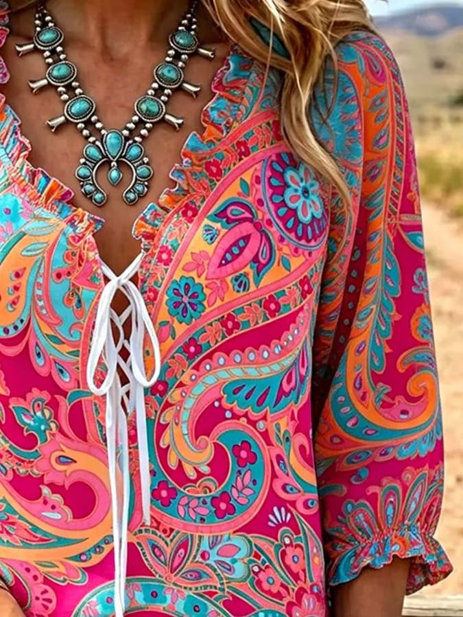 Women'S Casual Retro Print Top