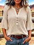 Women'S Casual Top With Ruffled Sleeves And Floral Pattern