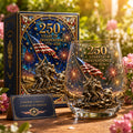 America 250 Years of Independence Soldier Flag Raising Glass Cup Gift Set