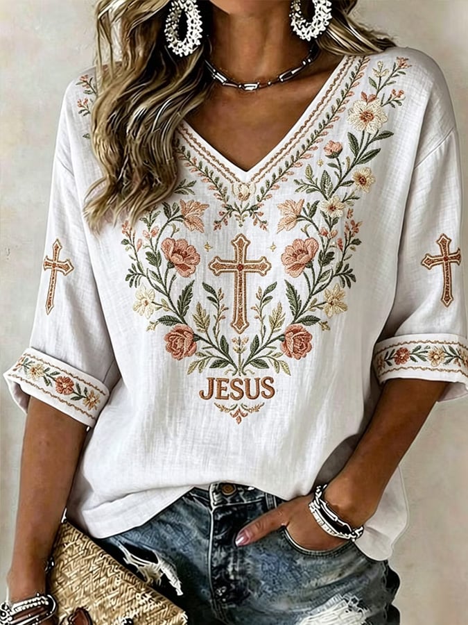 Damen-Oberteil mit Blumenmuster „Faith“