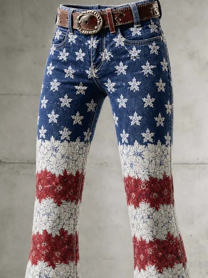 Women'S Casual Retro-Print Trousers