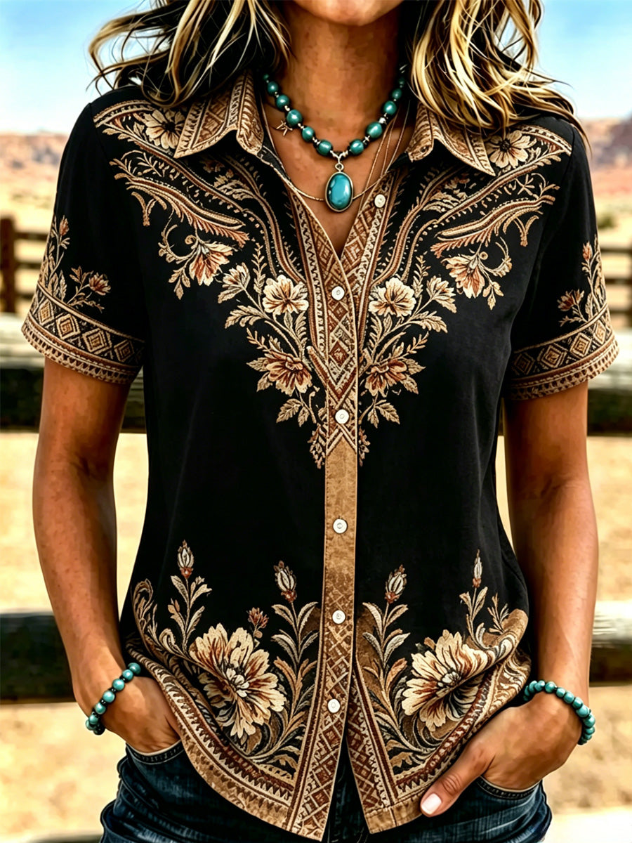 Women's Western-style Retro Print Shirt