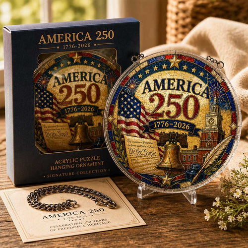 Adorno de rompecabezas acrílico America 250 – Decoración patriótica colgante de 1776–2026 con águila, Campana de la Libertad y diseño floral de la independencia