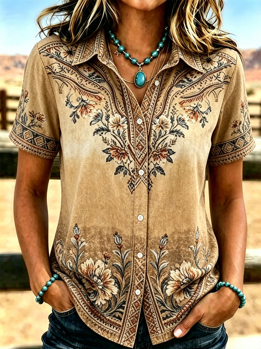 Camisa de mujer de estilo vaquero con estampado retro